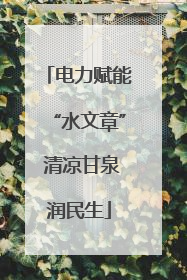 电力赋能“水文章” 清凉甘泉润民生