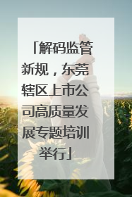 解码监管新规，东莞辖区上市公司高质量发展专题培训举行